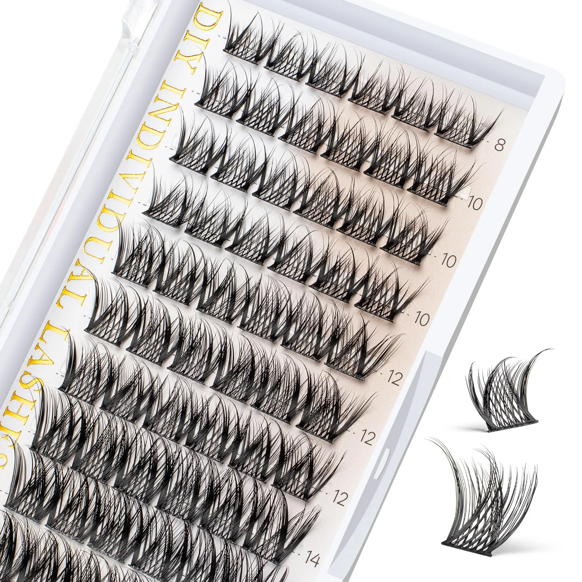 BEFER Lash Clusters, 72 Pcs D Curl Eyelash Clusters Super Fluffy Lightweight Individual Lashes 8-16MM Cluster Eyelash Extensions Soft Comfortable Wispy Natural Lashes DIY At Home(Mermaid,FD34)
