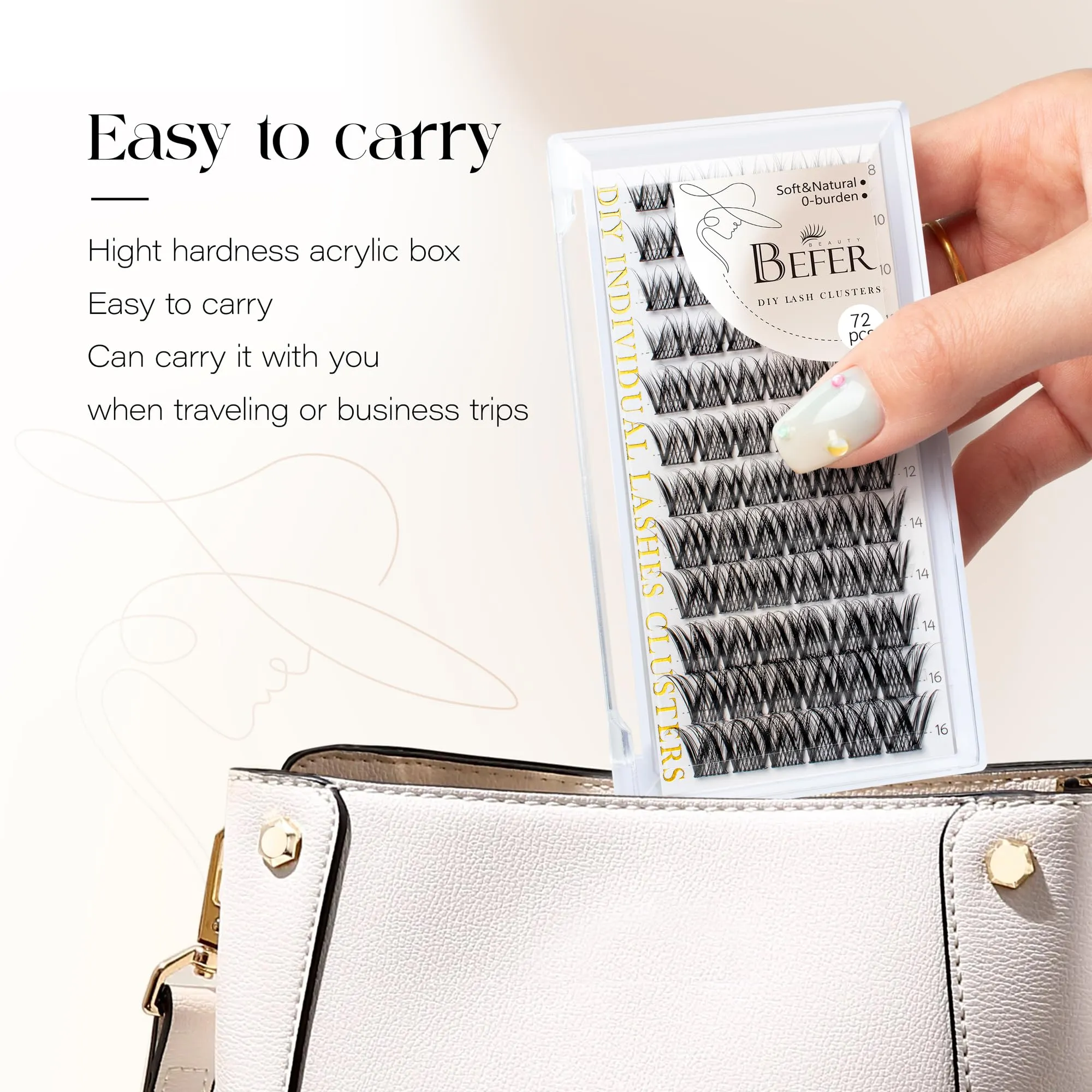 BEFER Lash Clusters, 72 Pcs D Curl Eyelash Clusters Super Fluffy Lightweight Individual Lashes 8-16MM Cluster Eyelash Extensions Soft Comfortable Wispy Natural Lashes DIY At Home(Mermaid,FD34)