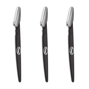 Black Eyebrow Razors by FineLines - Pack of 3 - Guarantee Included - Dermaplaning Blades for face – Shaver for Facial Hair – with Safety Covers – Shaper Remover Beauty – Cosmetic Exfoliating Makeup Pack of 3 - Black
