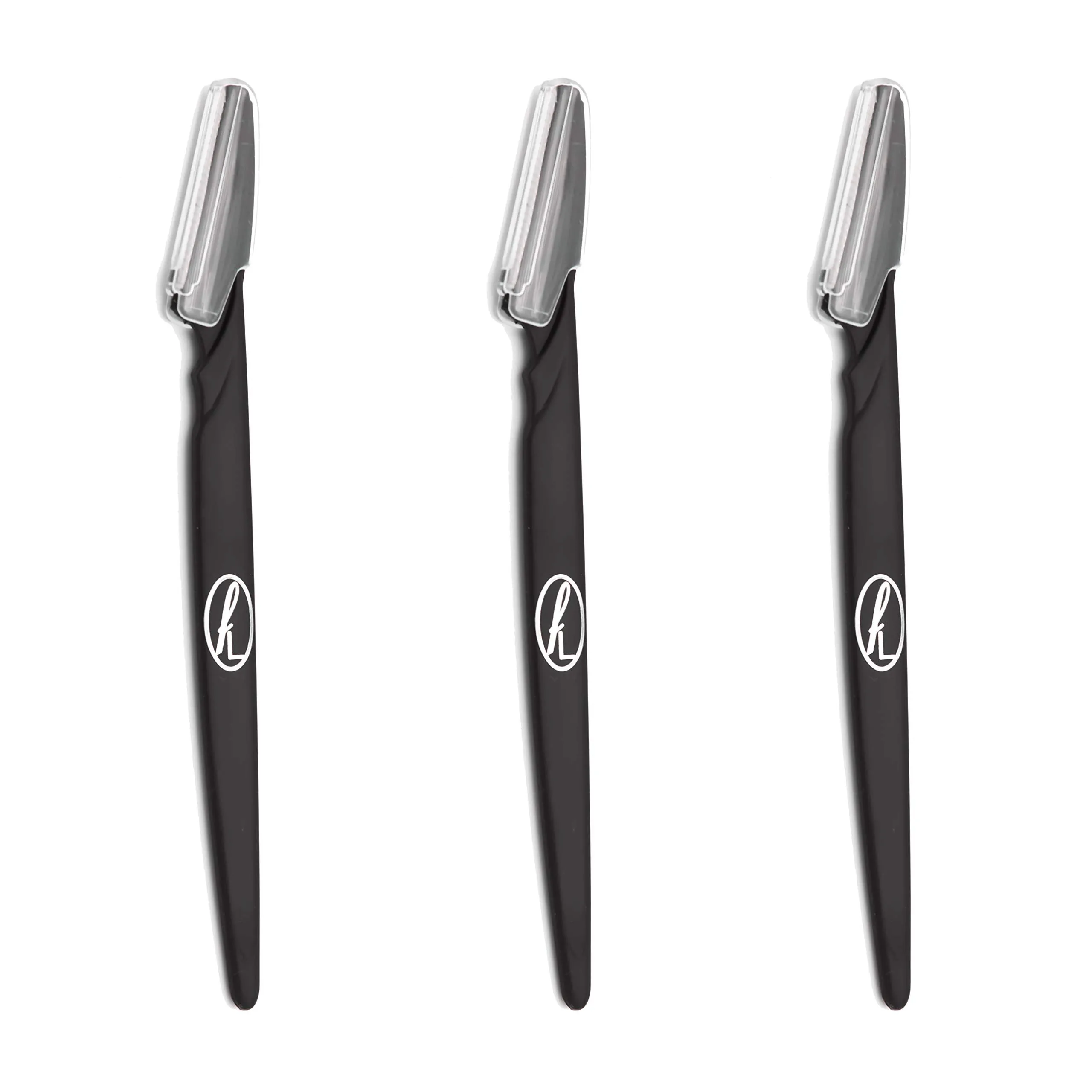Black Eyebrow Razors by FineLines - Pack of 3 - Guarantee Included - Dermaplaning Blades for face – Shaver for Facial Hair – with Safety Covers – Shaper Remover Beauty – Cosmetic Exfoliating Makeup Pack of 3 - Black