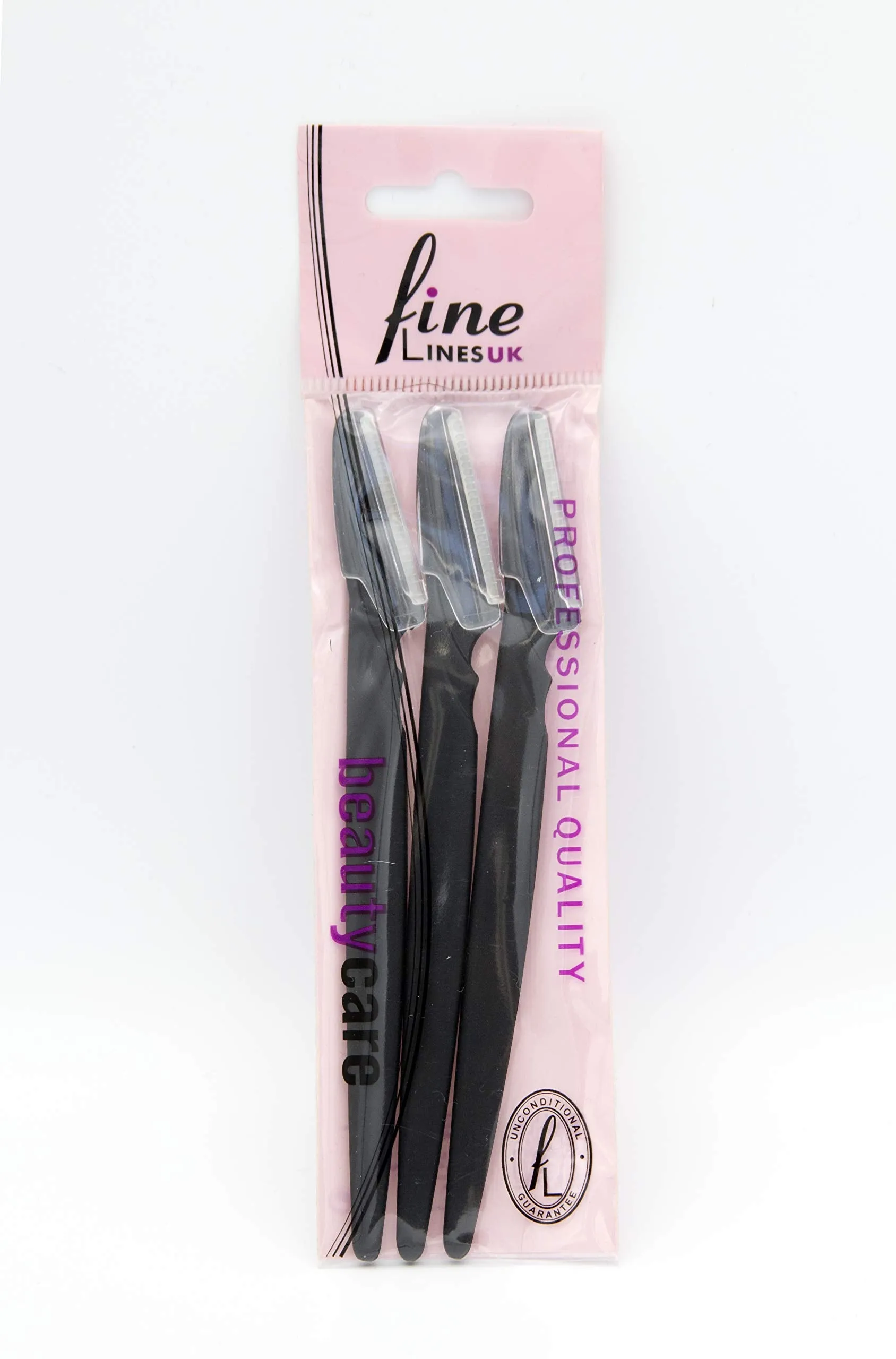 Black Eyebrow Razors by FineLines - Pack of 3 - Guarantee Included - Dermaplaning Blades for face – Shaver for Facial Hair – with Safety Covers – Shaper Remover Beauty – Cosmetic Exfoliating Makeup Pack of 3 - Black