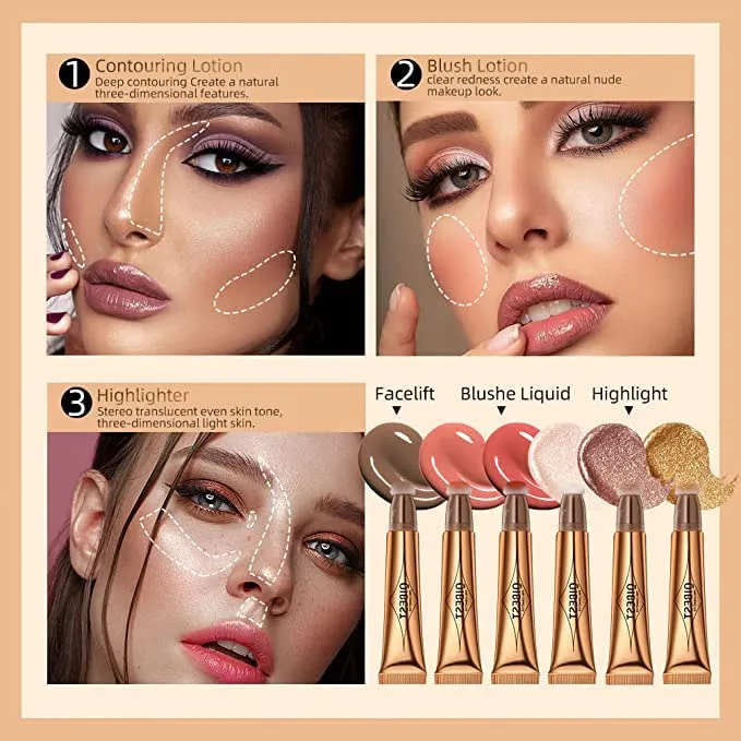 Blush Dreams Contour Beauty Wand, Liquid Face Concealer Contouring Stick with Cushion Applicator, Long Lasting Smooth Natural Matte Finish, Lightweight Blendable Super Silky Cream Contour Stick (Light Pink blush Contour Silver Highlighter)