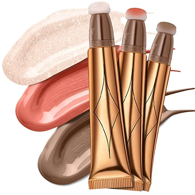 Blush Dreams Contour Beauty Wand, Liquid Face Concealer Contouring Stick with Cushion Applicator, Long Lasting Smooth Natural Matte Finish, Lightweight Blendable Super Silky Cream Contour Stick (Light Pink blush Contour Silver Highlighter)
