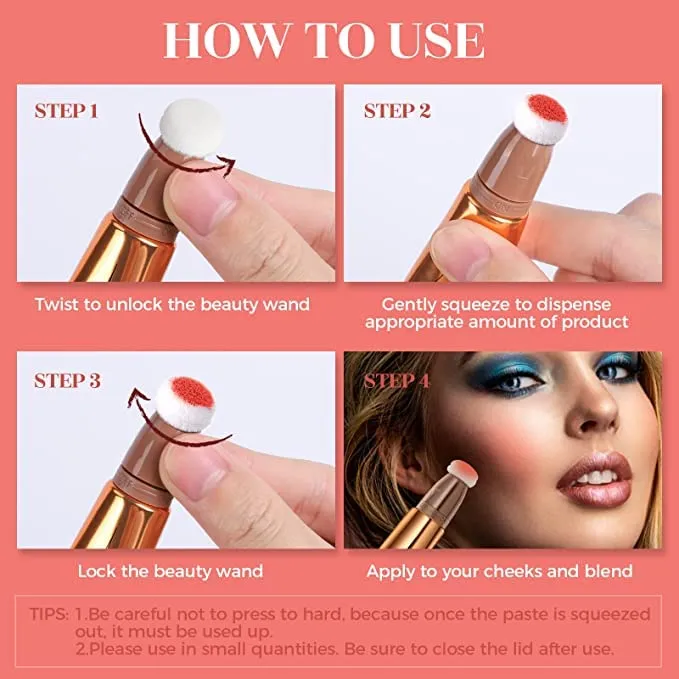 Blush Dreams Contour Beauty Wand, Liquid Face Concealer Contouring Stick with Cushion Applicator, Long Lasting Smooth Natural Matte Finish, Lightweight Blendable Super Silky Cream Contour Stick (Light Pink blush Contour Silver Highlighter)