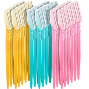 Boao 60 Pieces Eyebrow Razor Shaver Dermaplaning Tool Hair Shavers for Women Face Microblades Shaper Trimmer with Precision Cover Skincare Party Favors (Pink, Blue, Yellow)