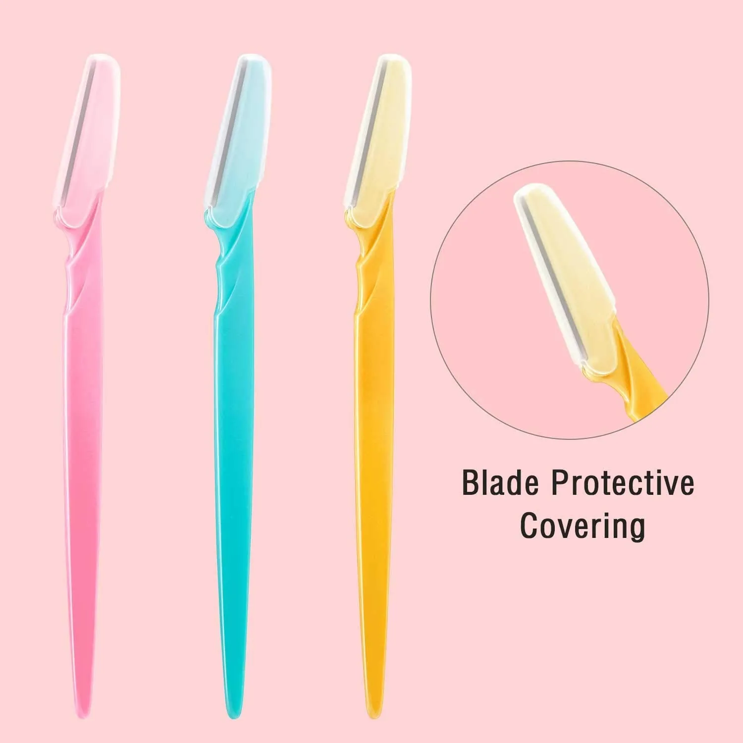 Boao 60 Pieces Eyebrow Razor Shaver Dermaplaning Tool Hair Shavers for Women Face Microblades Shaper Trimmer with Precision Cover Skincare Party Favors (Pink, Blue, Yellow)