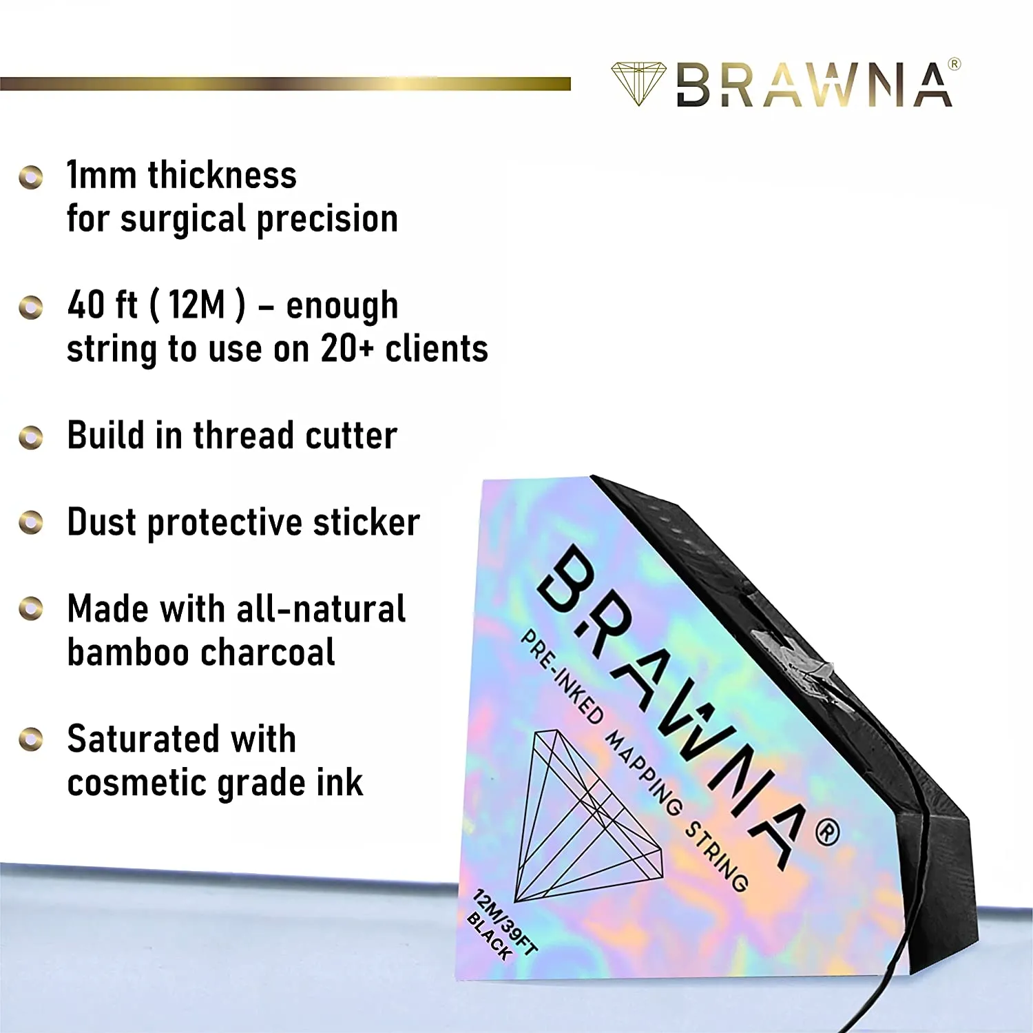 Brawna - Pre Inked Mapping String for Eyebrow Measuring - Black