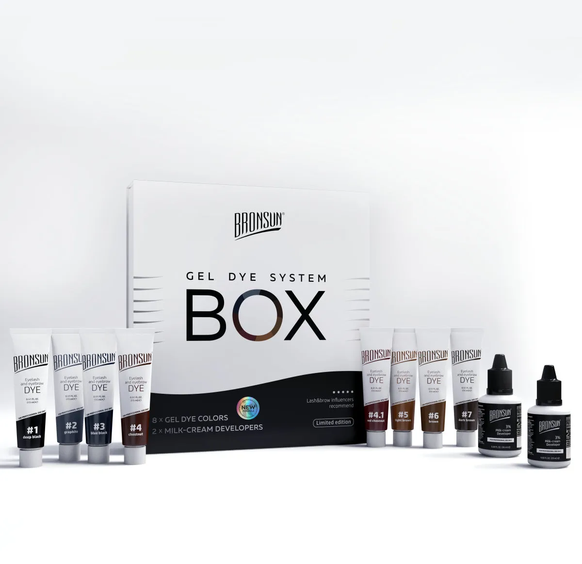 BRONSUN - Hybrid Eyebrow and Eyelash Dye Box Set - All colours   2 developers!