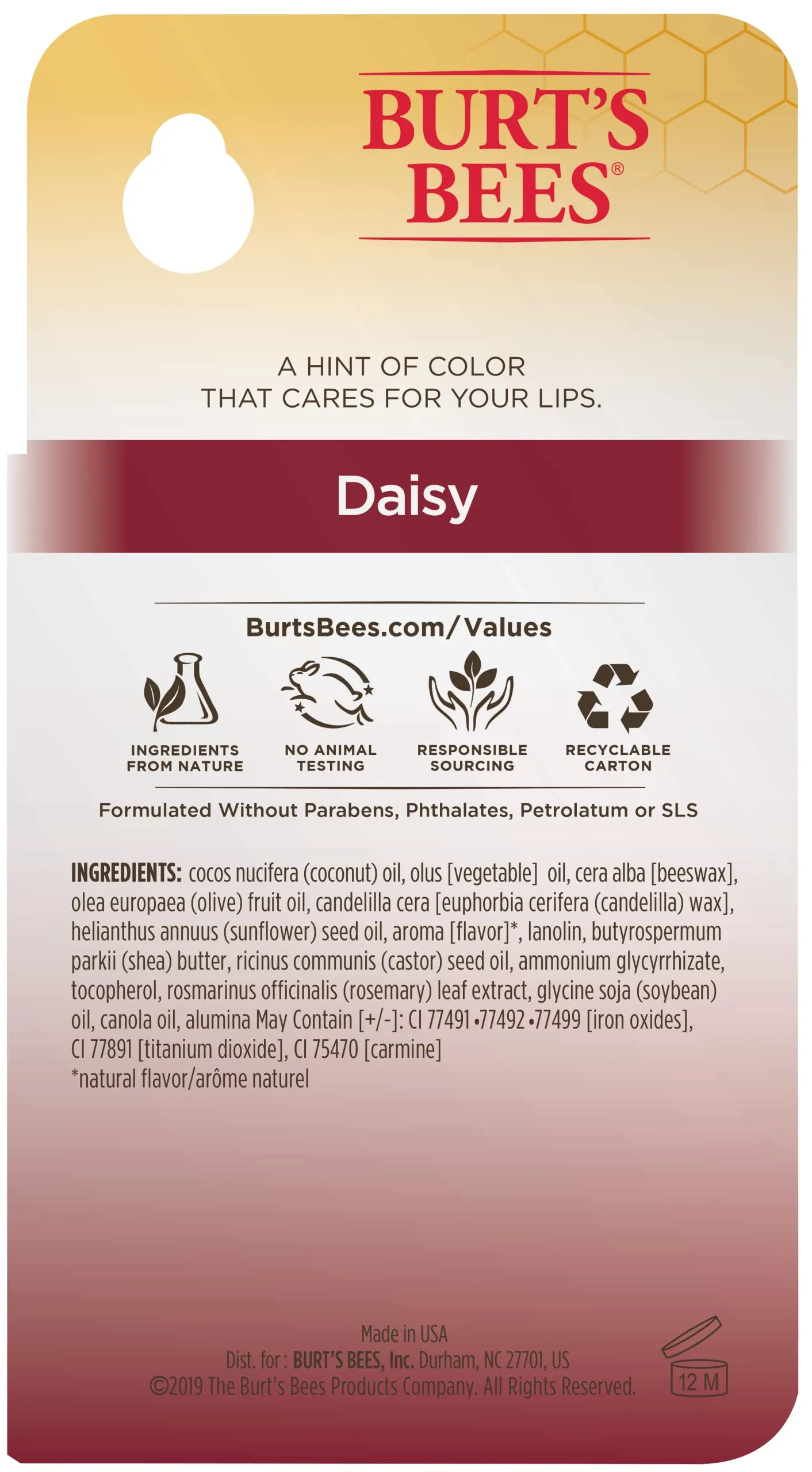 Burt's Bees 100% natural origin moisturizing Tinted Lip Balm, Daisy with Shea Butter-1 Tube 1 count