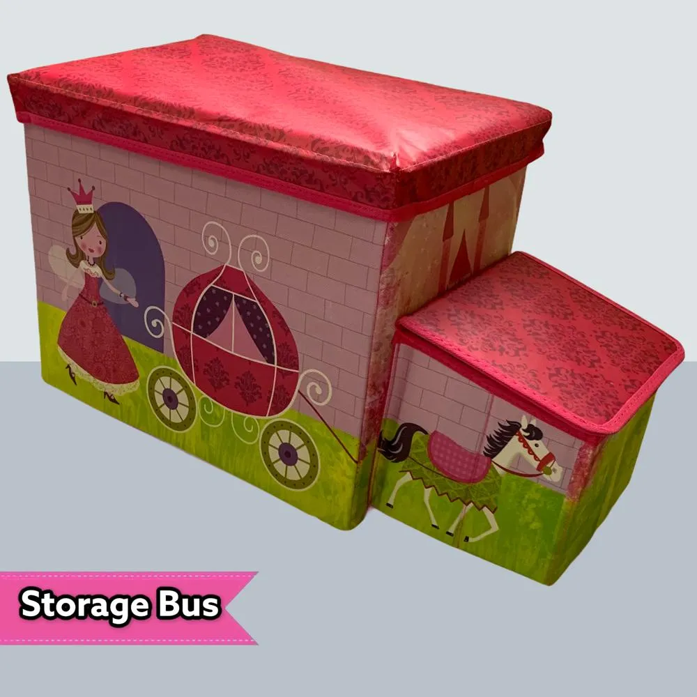 Bus Shape Toy Organizer For Kids Clothes Toy Storage Box Folding Cartoon Car Toys Storage Stool Basket Children Storage Bin