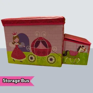 Bus Shape Toy Organizer For Kids Clothes Toy Storage Box Folding Cartoon Car Toys Storage Stool Basket Children Storage Bin