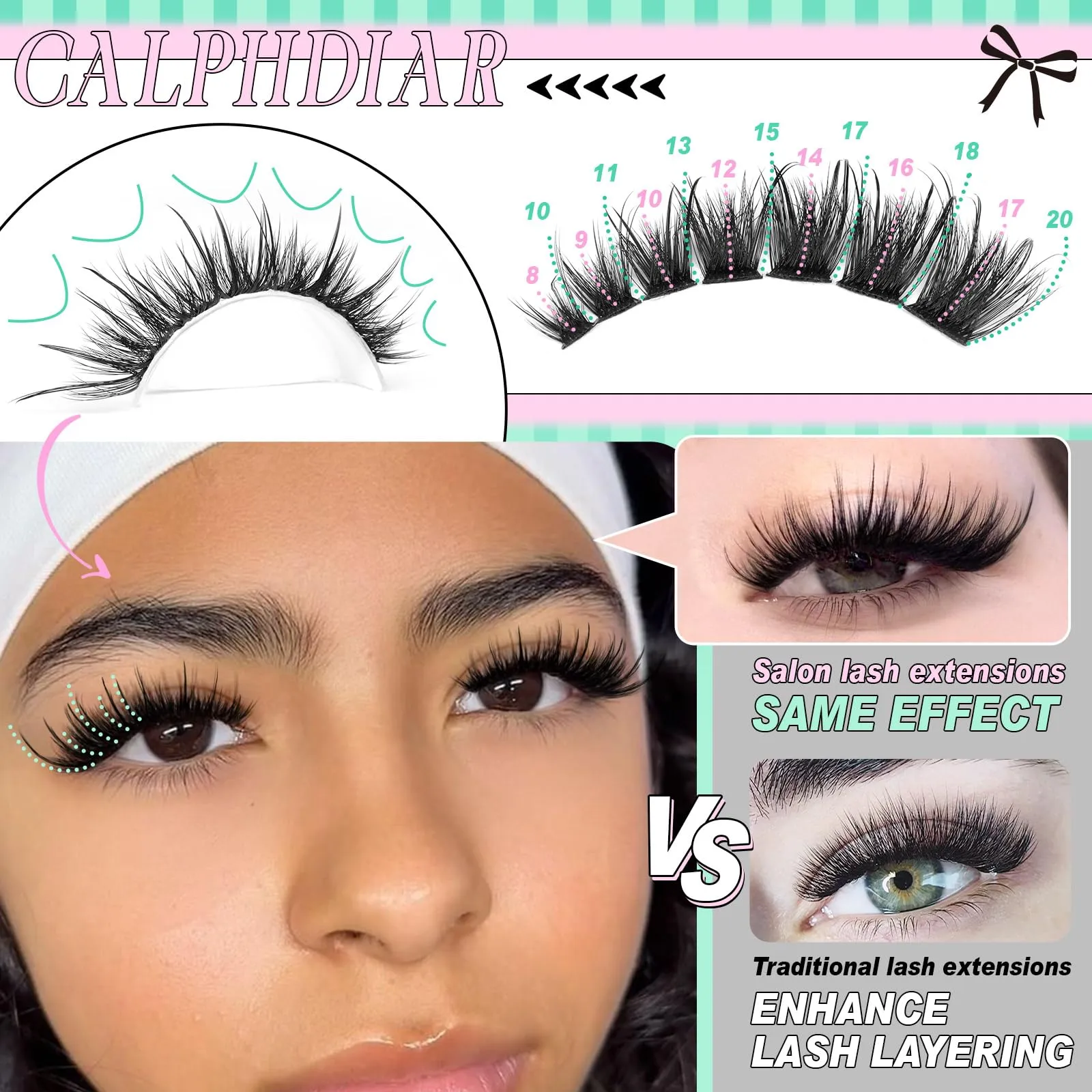 calphdiar Eyelash Clusters Kit Wispy Lash Clusters Kit Cat Eye Lash Extension Kit Manga Spiky Cluster Eyelash Extensions Fluffy Lashes Clusters Eyelash Extension Kit DIY Salon Lash Extensions at Home