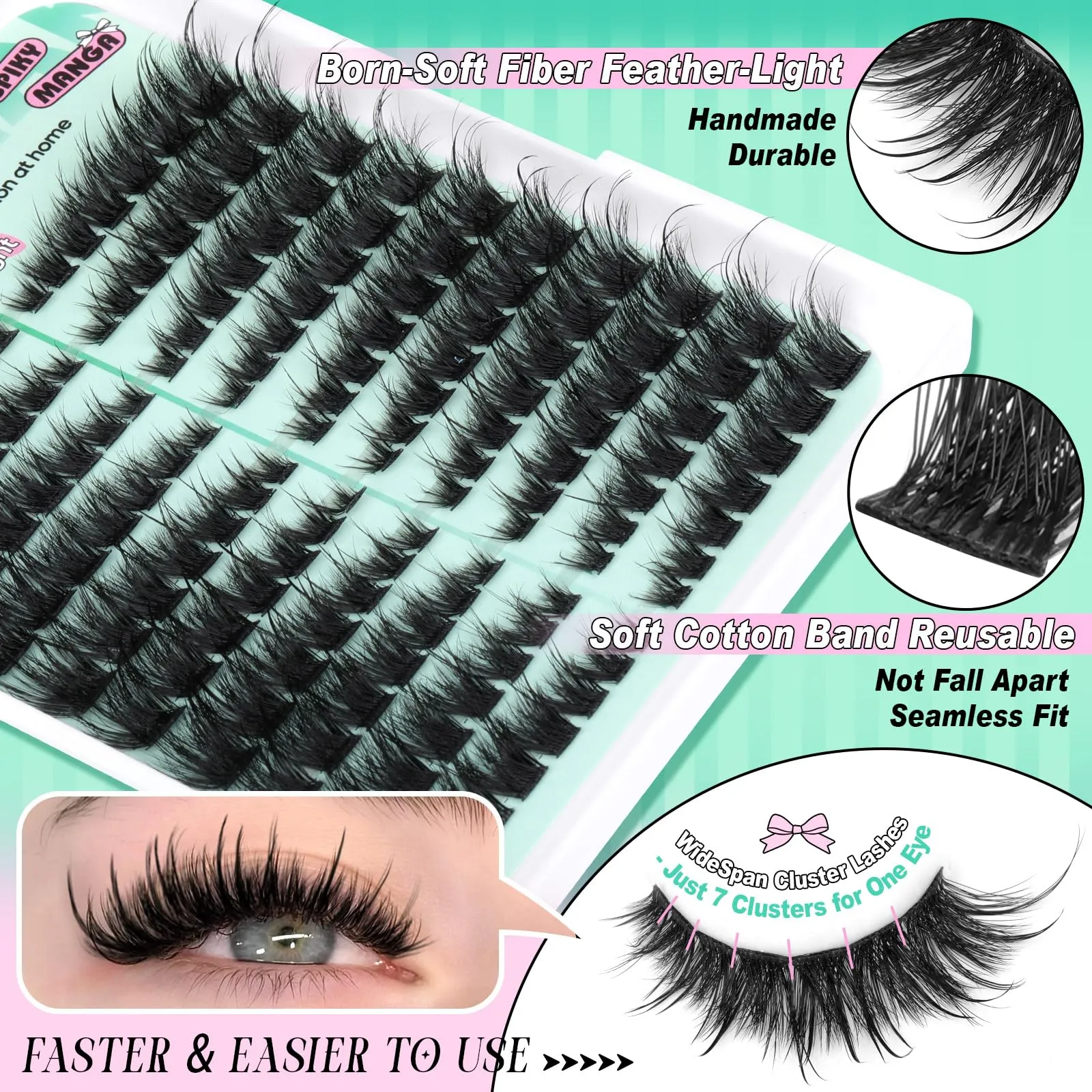 calphdiar Eyelash Clusters Kit Wispy Lash Clusters Kit Cat Eye Lash Extension Kit Manga Spiky Cluster Eyelash Extensions Fluffy Lashes Clusters Eyelash Extension Kit DIY Salon Lash Extensions at Home