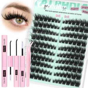 calphdiar Eyelash Clusters Kit Wispy Lash Clusters Kit Cat Eye Lash Extension Kit Manga Spiky Cluster Eyelash Extensions Fluffy Lashes Clusters Eyelash Extension Kit DIY Salon Lash Extensions at Home