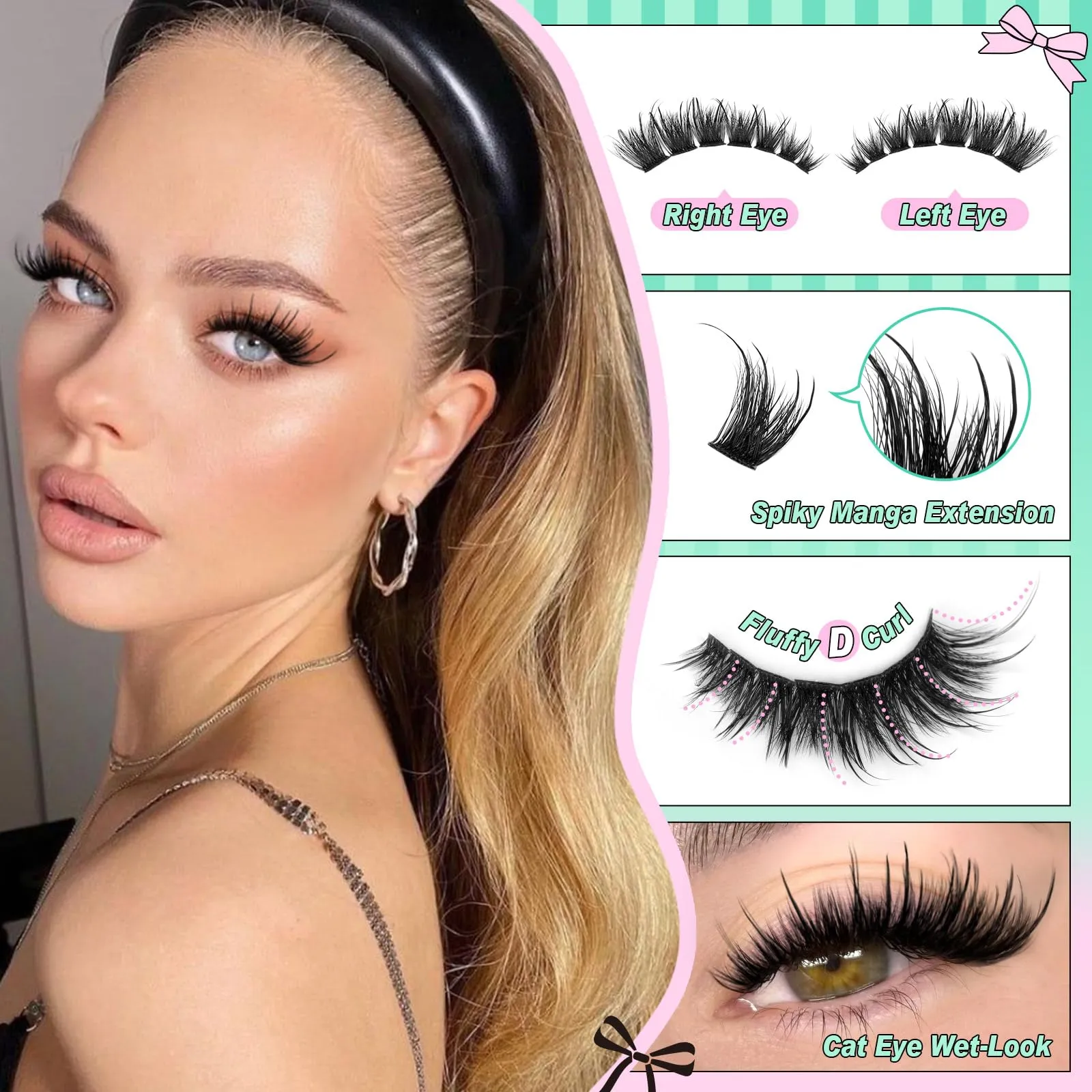 calphdiar Eyelash Clusters Kit Wispy Lash Clusters Kit Cat Eye Lash Extension Kit Manga Spiky Cluster Eyelash Extensions Fluffy Lashes Clusters Eyelash Extension Kit DIY Salon Lash Extensions at Home
