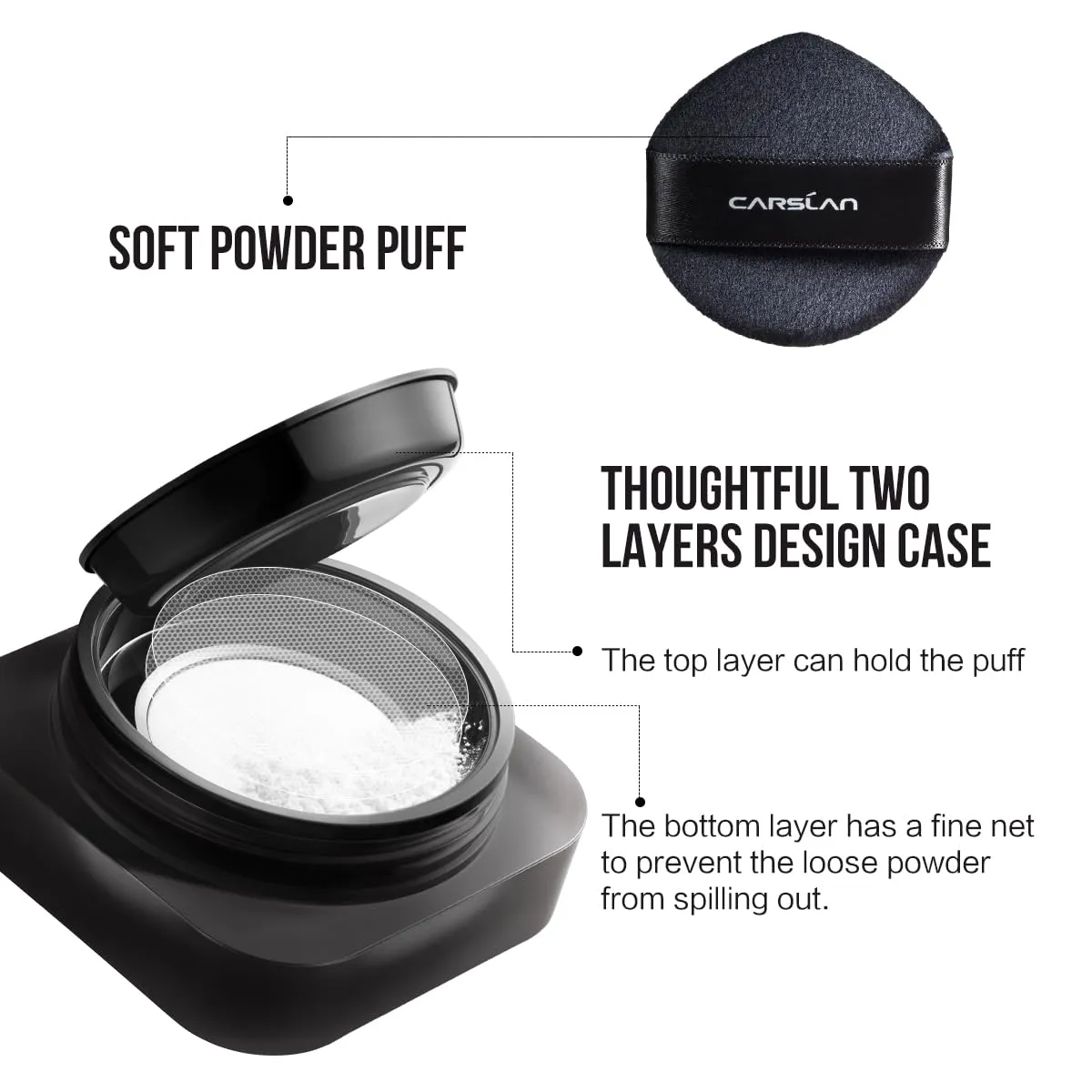 CARSLAN Soft Focus Loose Setting Powder, Waterproof, Matte, Oil Control, Shine Free, Talc-Free Face Powder Makeup, 24H Longwear Finishing Powder, 02 Translucent For Oily