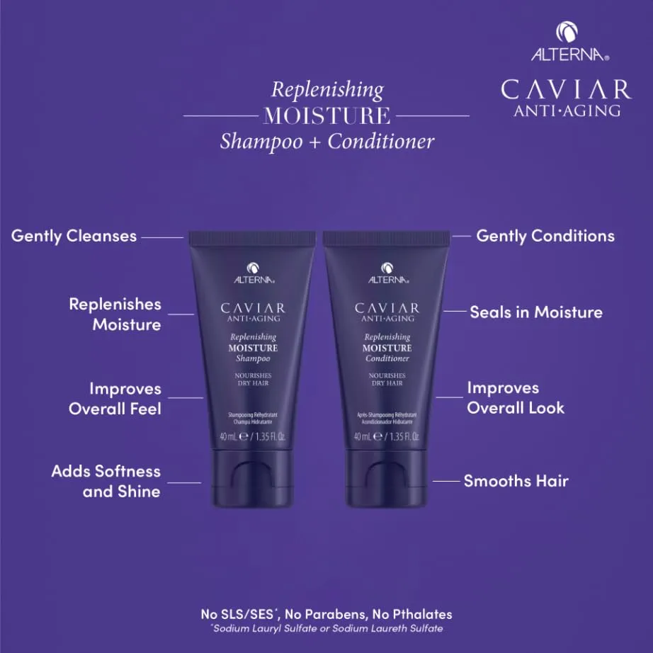 Caviar Anti-Aging Replenishing Moisture Trial Kit - Shampoo, Conditioner, Leave-In CC Cream | For Dry, Brittle Hair | Protects, Restores & Hydrates | Sulfate Free