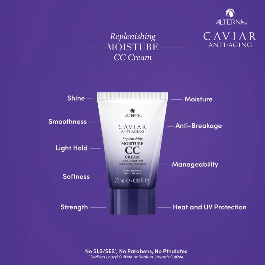 Caviar Anti-Aging Replenishing Moisture Trial Kit - Shampoo, Conditioner, Leave-In CC Cream | For Dry, Brittle Hair | Protects, Restores & Hydrates | Sulfate Free