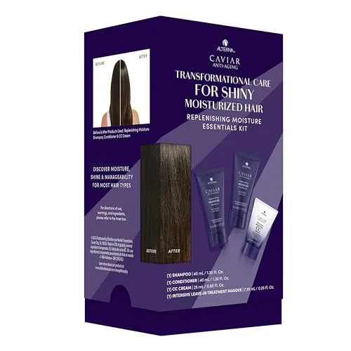 Caviar Anti-Aging Replenishing Moisture Trial Kit - Shampoo, Conditioner, Leave-In CC Cream | For Dry, Brittle Hair | Protects, Restores & Hydrates | Sulfate Free