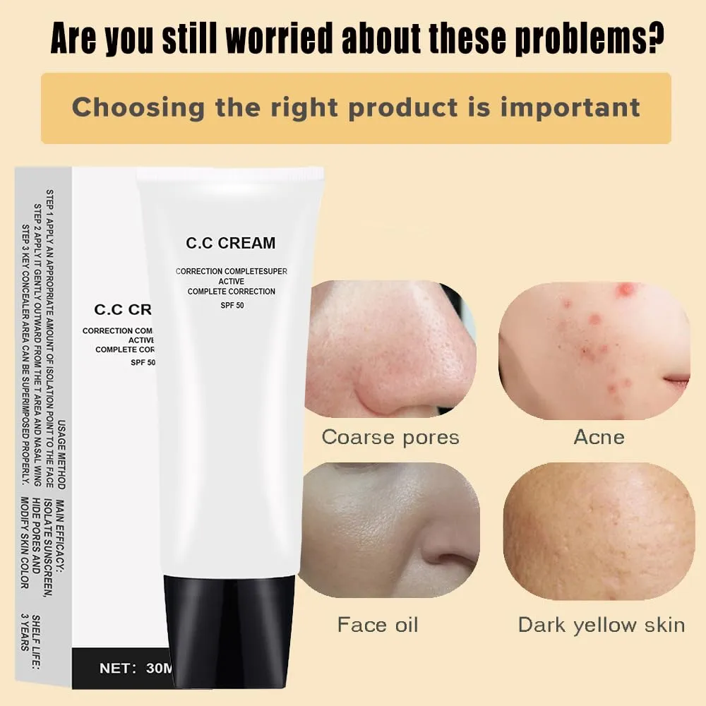 C.C Cream Skin Tone Adjusting for Mature Skin, Complete Correction Super Active, Light, Moisturizer, SPF 50, 1.0 fl oz (Natural, 30ml)