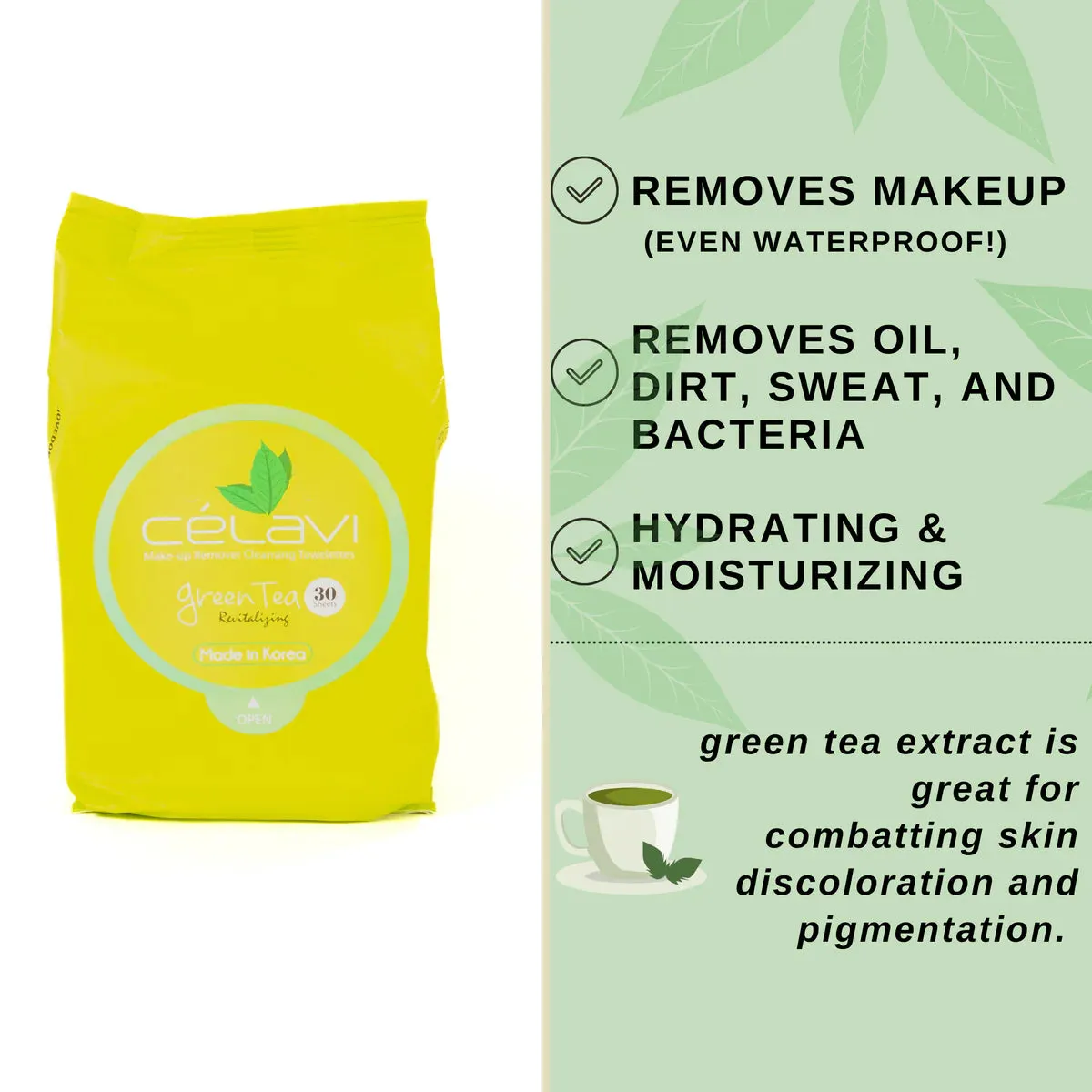CELAVI - Green Tea Makeup Remover Wipes