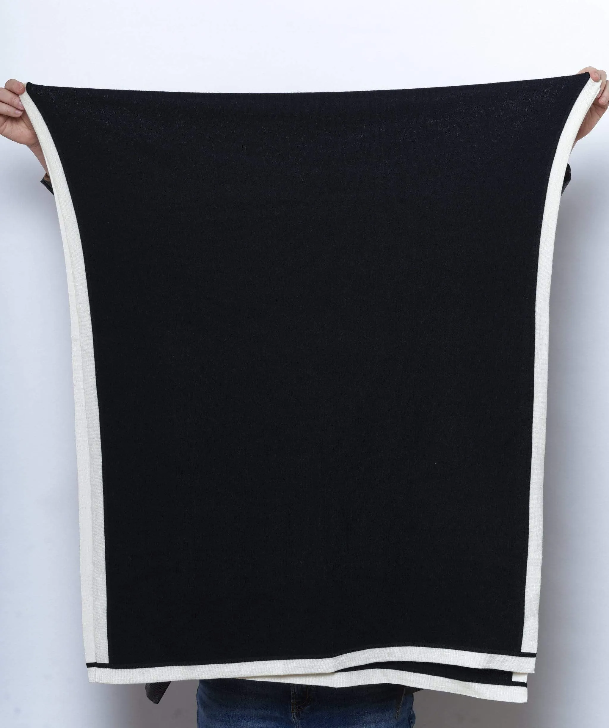 Chanel black cashmere shawl with cream trimming