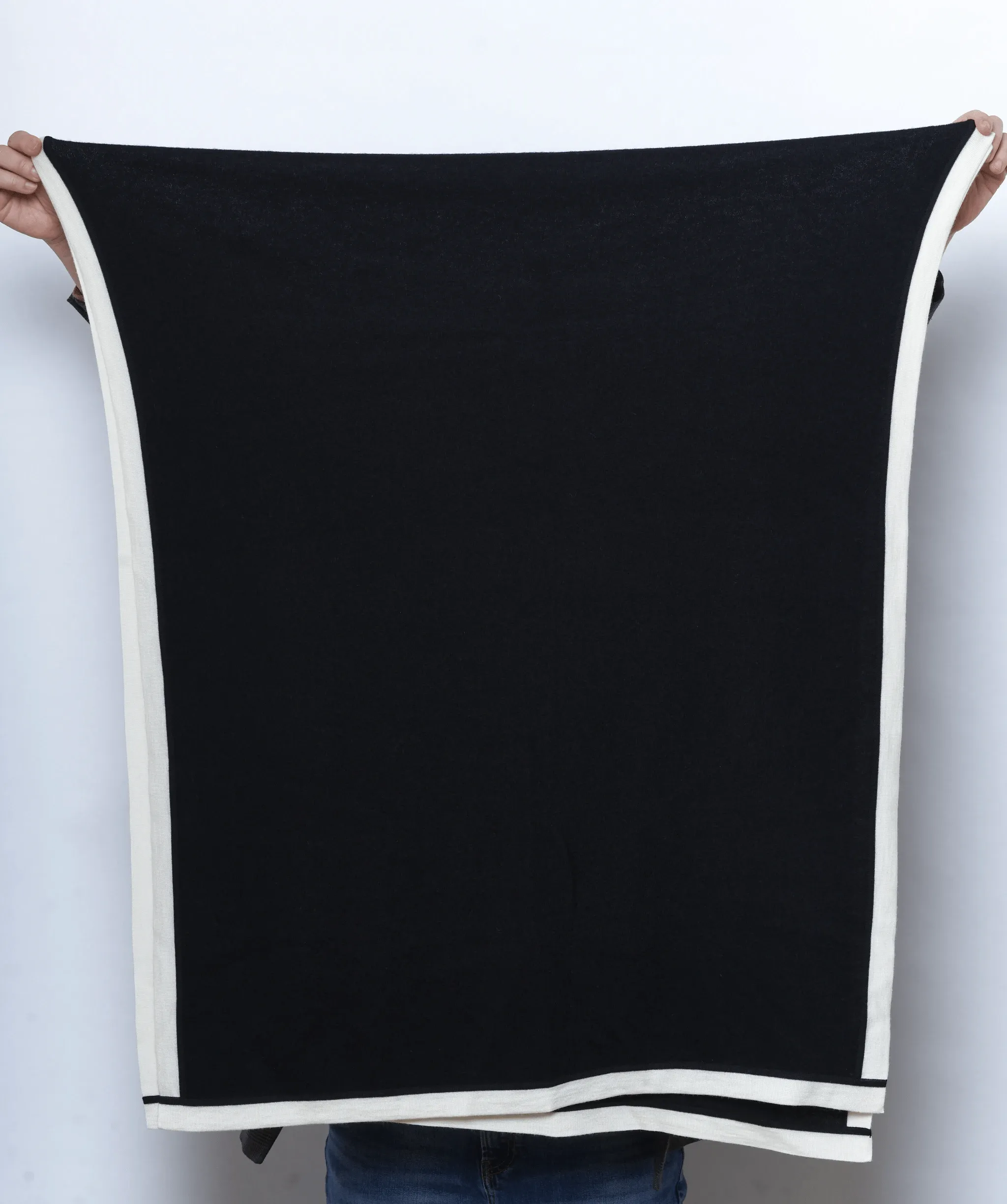 Chanel black cashmere shawl with cream trimming