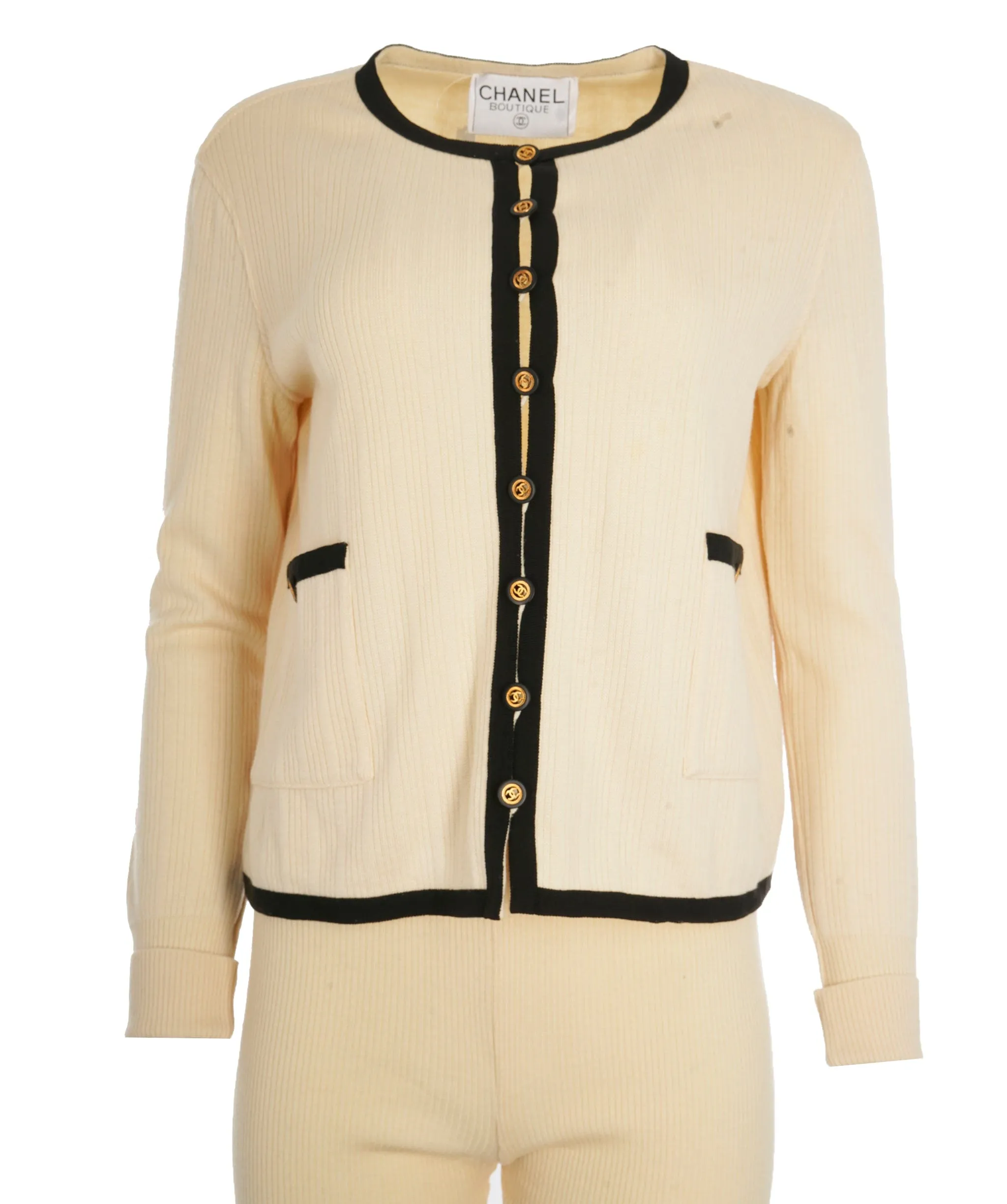 Chanel CC Buttons Knit Jacket & Pants Set Cream  ASL10612