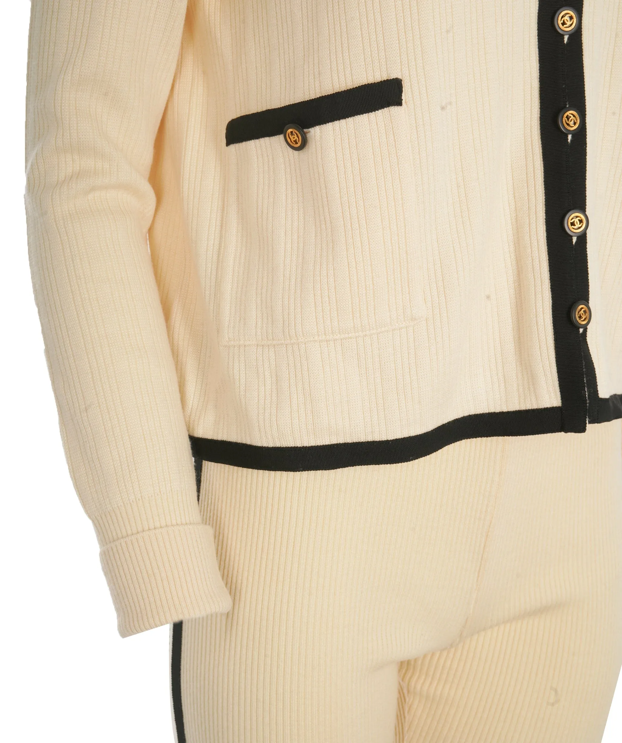 Chanel CC Buttons Knit Jacket & Pants Set Cream  ASL10612