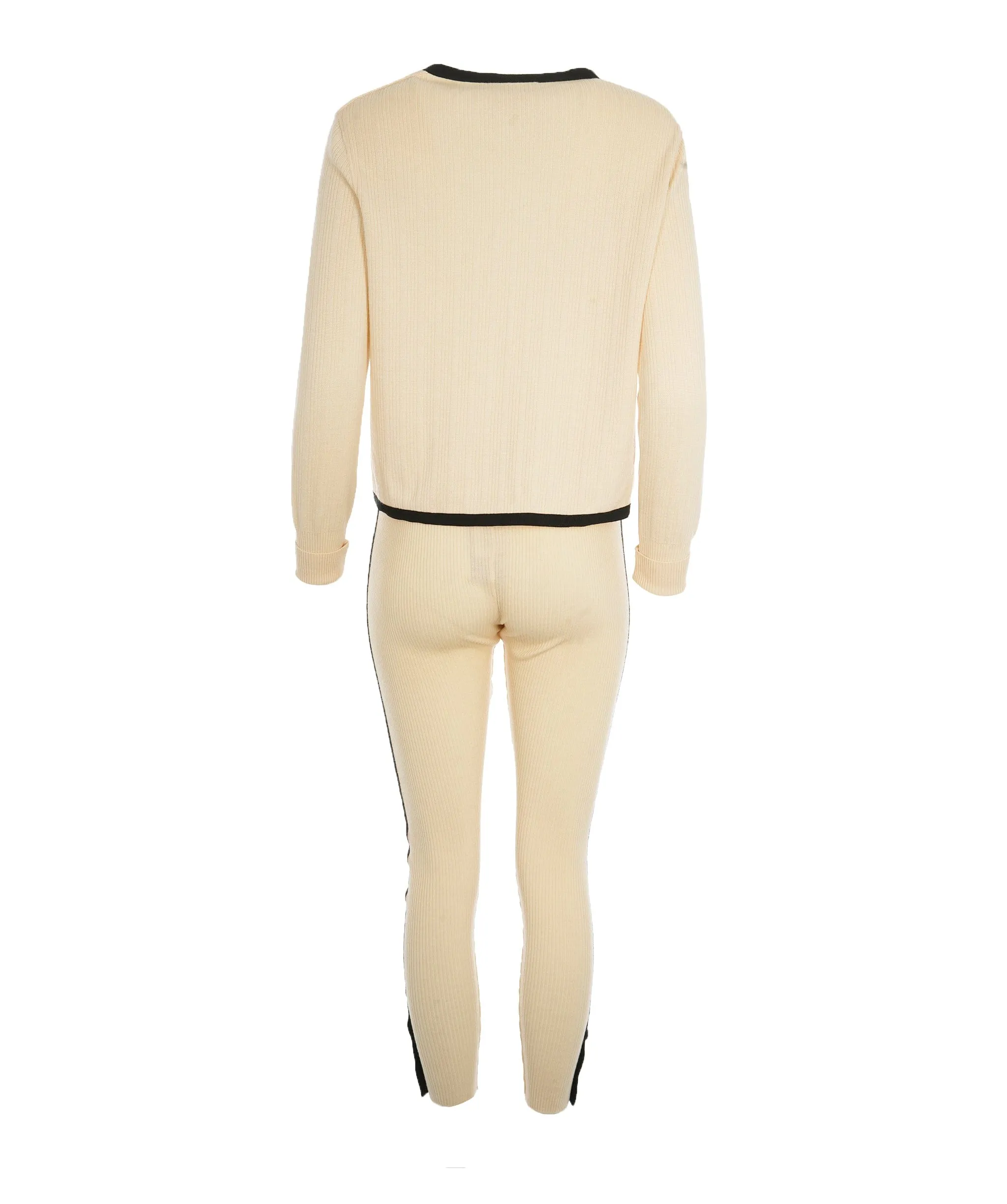 Chanel CC Buttons Knit Jacket & Pants Set Cream  ASL10612