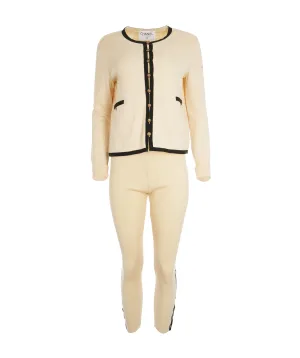 Chanel CC Buttons Knit Jacket & Pants Set Cream  ASL10612