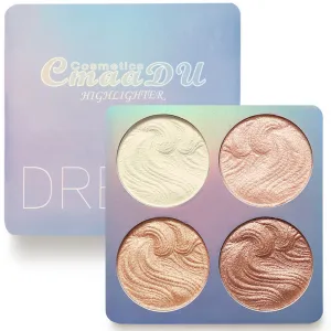 CmaaDu Shimmer Highlighter Powder Palette,Shimmer Bronzer Powder Highlight and Highlighter Palette Makeup,Illuminator Powder Highlighter Shimmer Palette Baked Waterproof Long Lasting Brilliant Lighten Skin 04