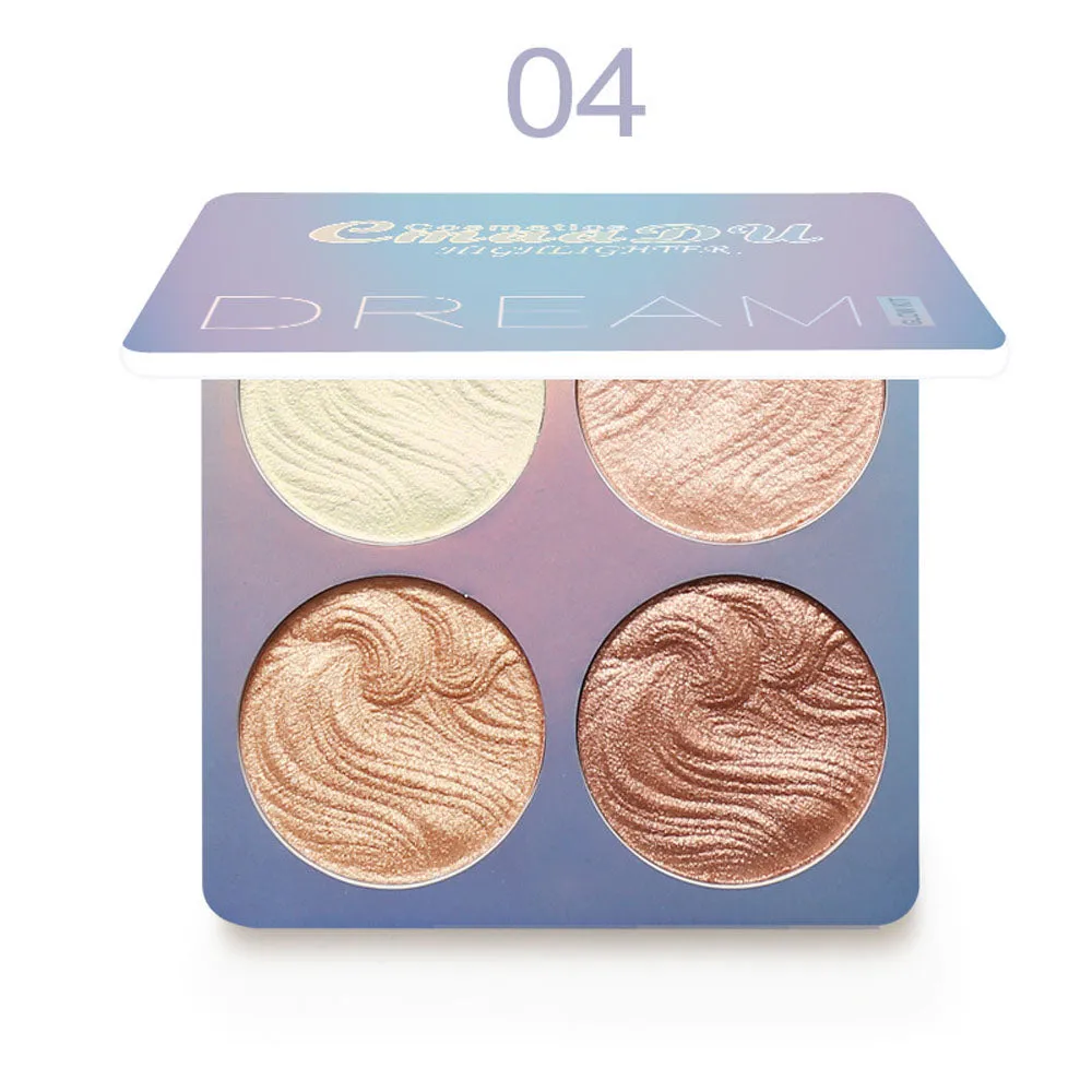 CmaaDu Shimmer Highlighter Powder Palette,Shimmer Bronzer Powder Highlight and Highlighter Palette Makeup,Illuminator Powder Highlighter Shimmer Palette Baked Waterproof Long Lasting Brilliant Lighten Skin 04