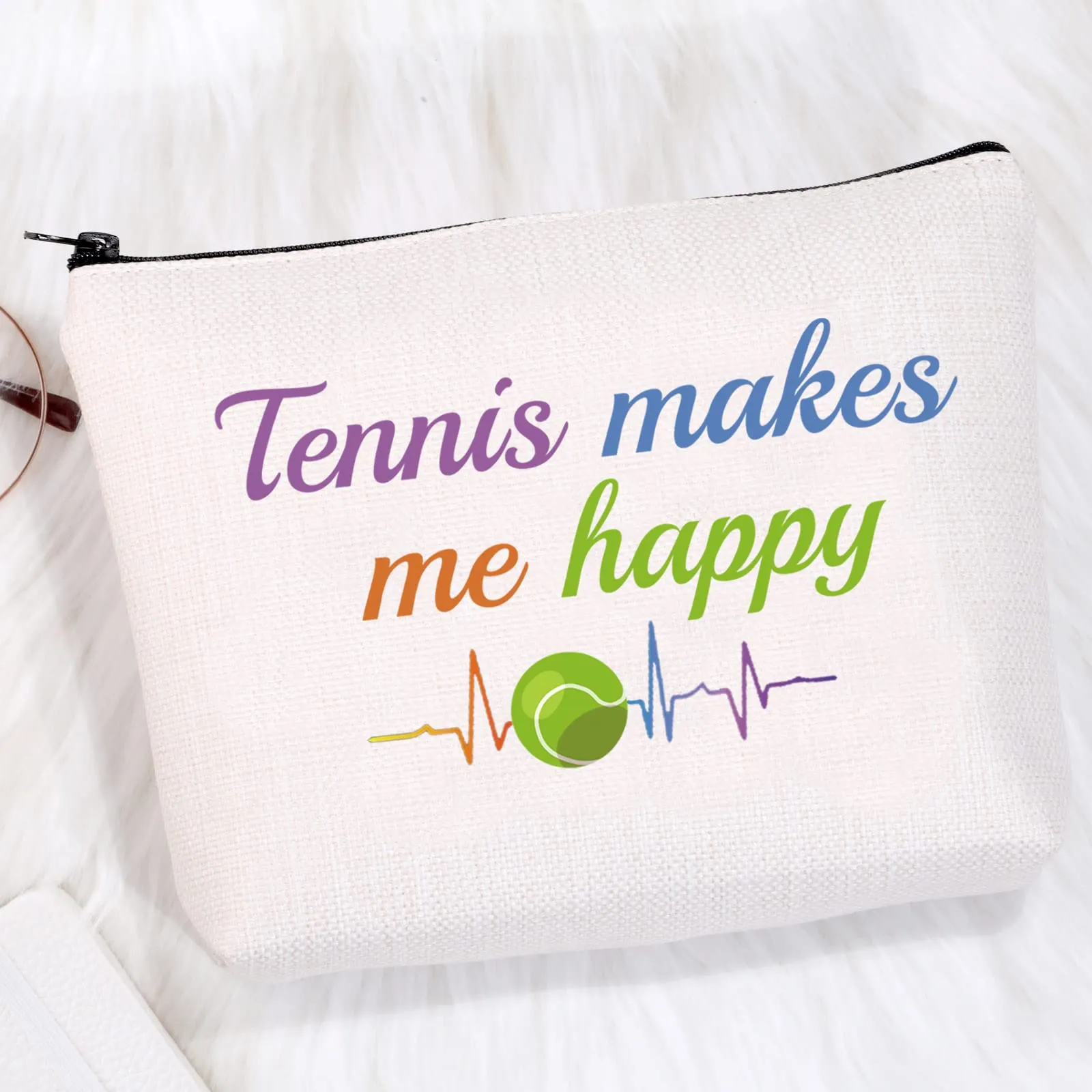 CMNIM Tennis Makeup Bag Tennis Gifts for Tennis Players Cosmetics Bag Gifts for Tennis Lovers Tennis Makes Me Happy Travel Bag Zipper Pouch Organizer (Tennis Makeup Bag)