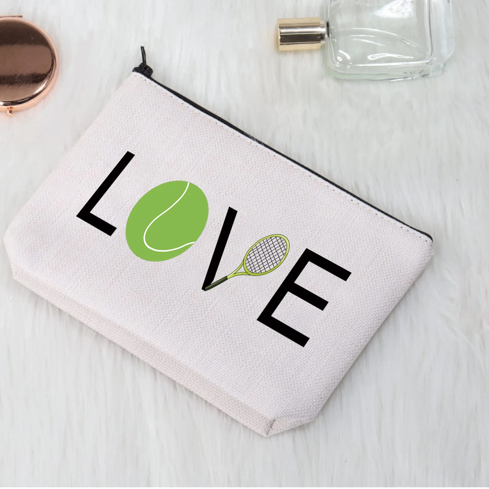 CMNIM Tennis Makeup Bag Tennis Gifts for Tennis Players Cosmetics Bag Gifts for Tennis Lovers Tennis Makes Me Happy Travel Bag Zipper Pouch Organizer (Tennis Makeup Bag)