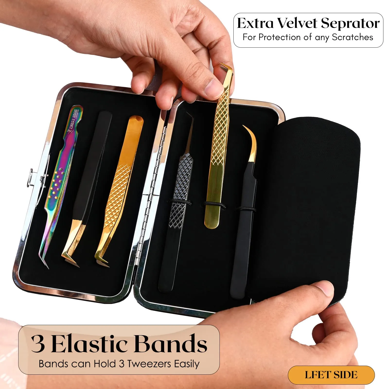 Cross Edge Corporation Empty Glittery Eyelash Extension Tweezers Storage Case Multipurpose Portable lash Tweezers Magnetic Box Hold 6 Tweezers - Keep Your Beloved Lash Tweezers Safe & Secure (Silver)
