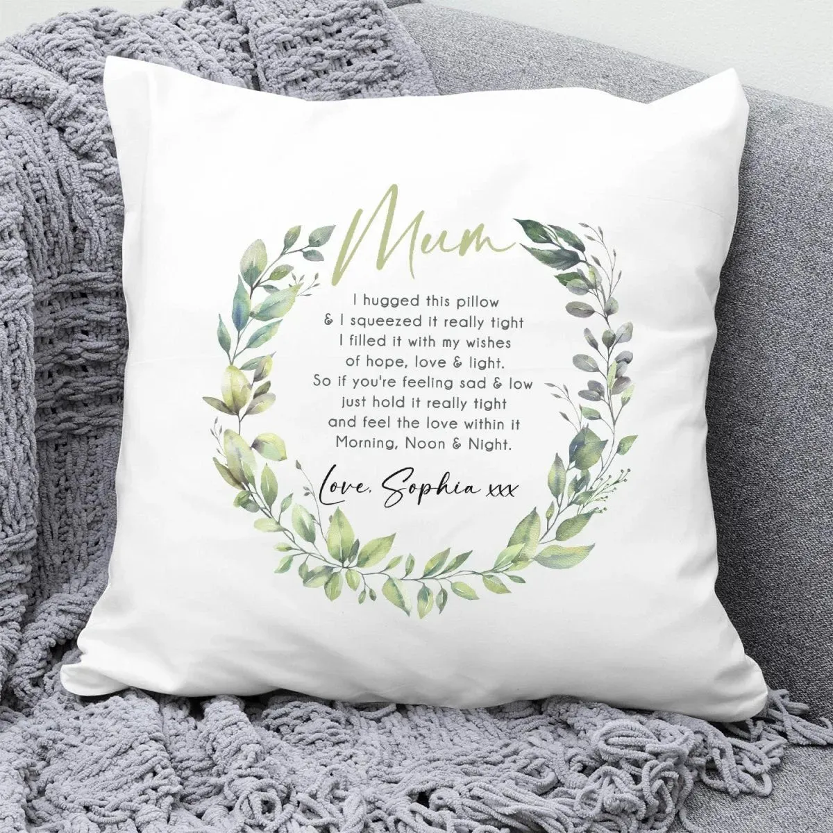 Customised Mum Cushion - Floral Wreath Design - Ideal Keepsake for Nanny