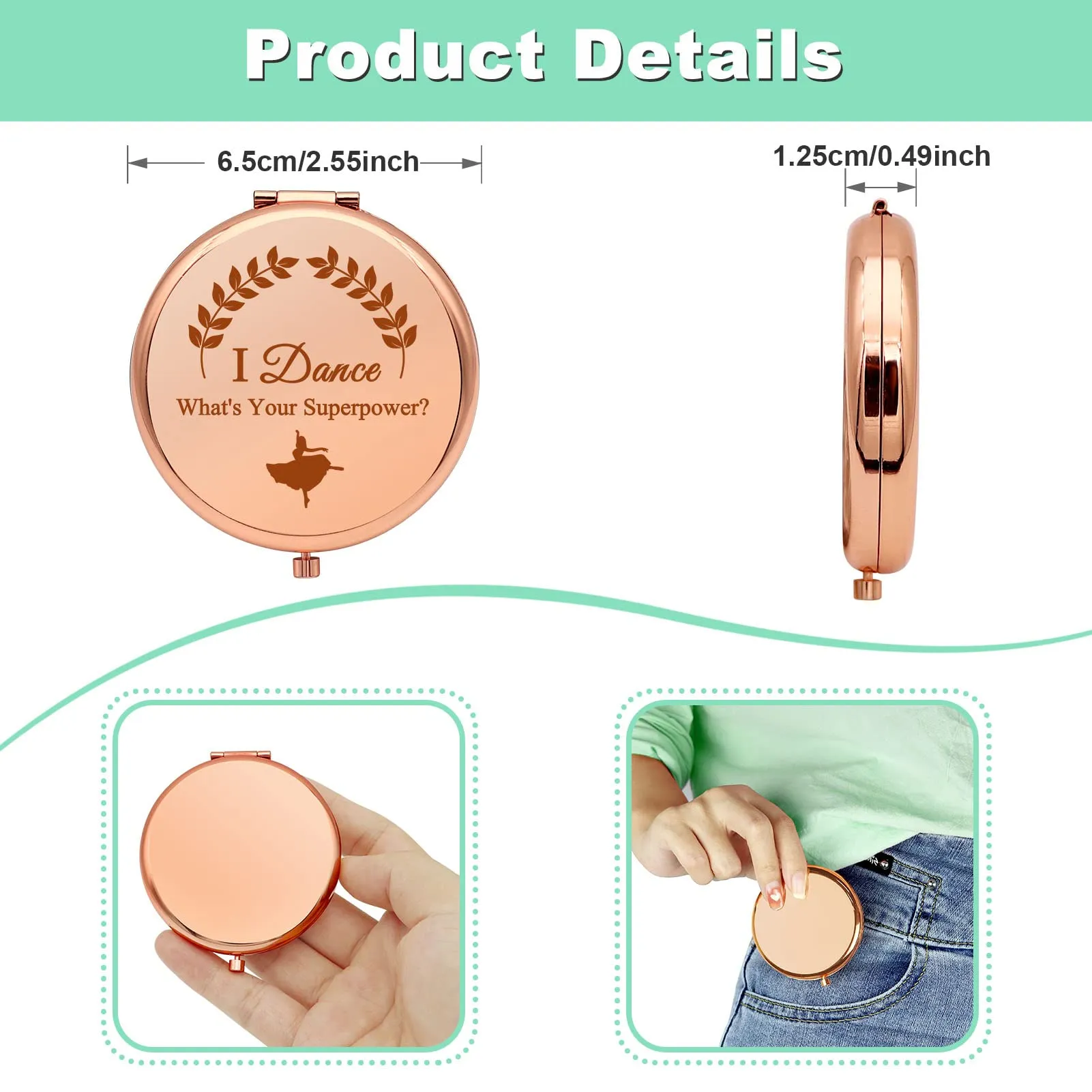 Dance Lover Gift for Women Dancing Gift for Girl Travel Makeup Mirror for Girls Dance Teacher Dancer Coach Compact Makeup Mirror for Dance Recitals Ballet Gift Birthday Music Festival Gifts