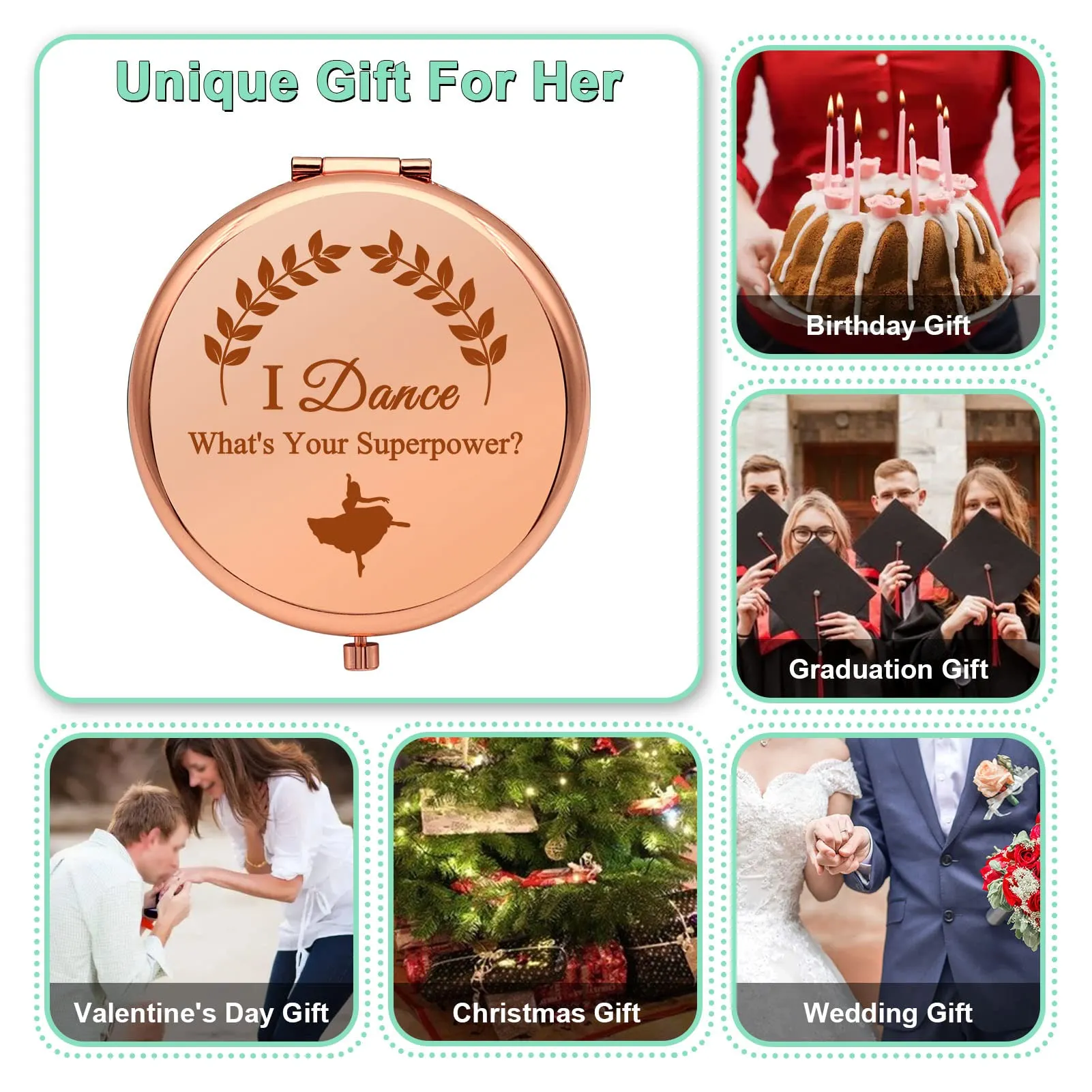 Dance Lover Gift for Women Dancing Gift for Girl Travel Makeup Mirror for Girls Dance Teacher Dancer Coach Compact Makeup Mirror for Dance Recitals Ballet Gift Birthday Music Festival Gifts