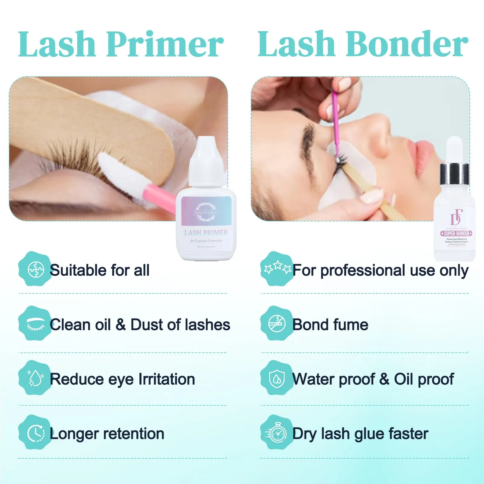DF touchjoy Lash Primer for Eyelash Extensions, Longer Retention Clean Oil & Dust of Lashes, Lash Extension Primer Reduce Eye Irritation Professional Eyelash Supplies 15ml