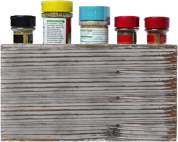 Distressed Wood Spice Rack Storage Organizer Shelf, 3 Tier