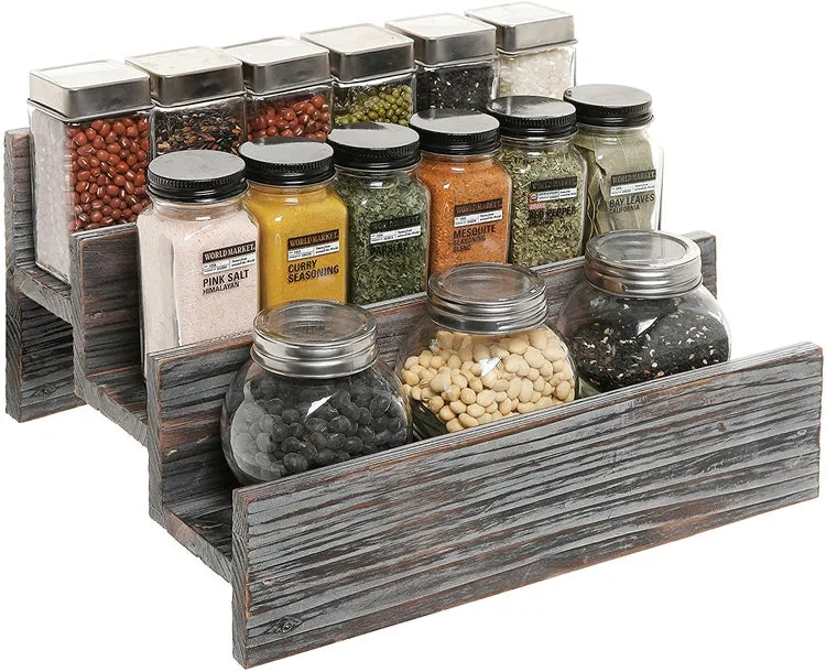 Distressed Wood Spice Rack Storage Organizer Shelf, 3 Tier