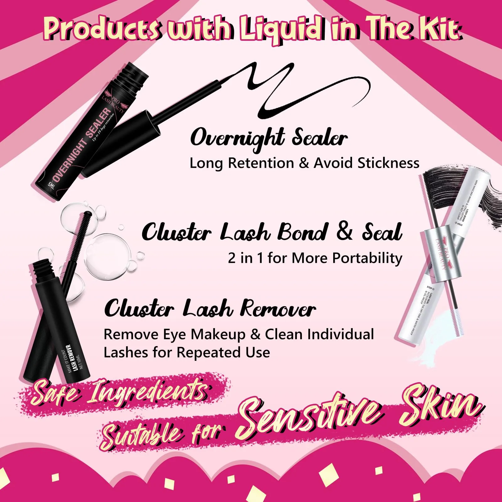 DIY Lash Extension Kit with 360 Pcs Individual Lashes Lash Bond and Seal Overnighter Sealer Lash Remover Eyelash Applicator Lash Brush for Beginner Easy to Use(40D 50D-D-10-16mix Kit)