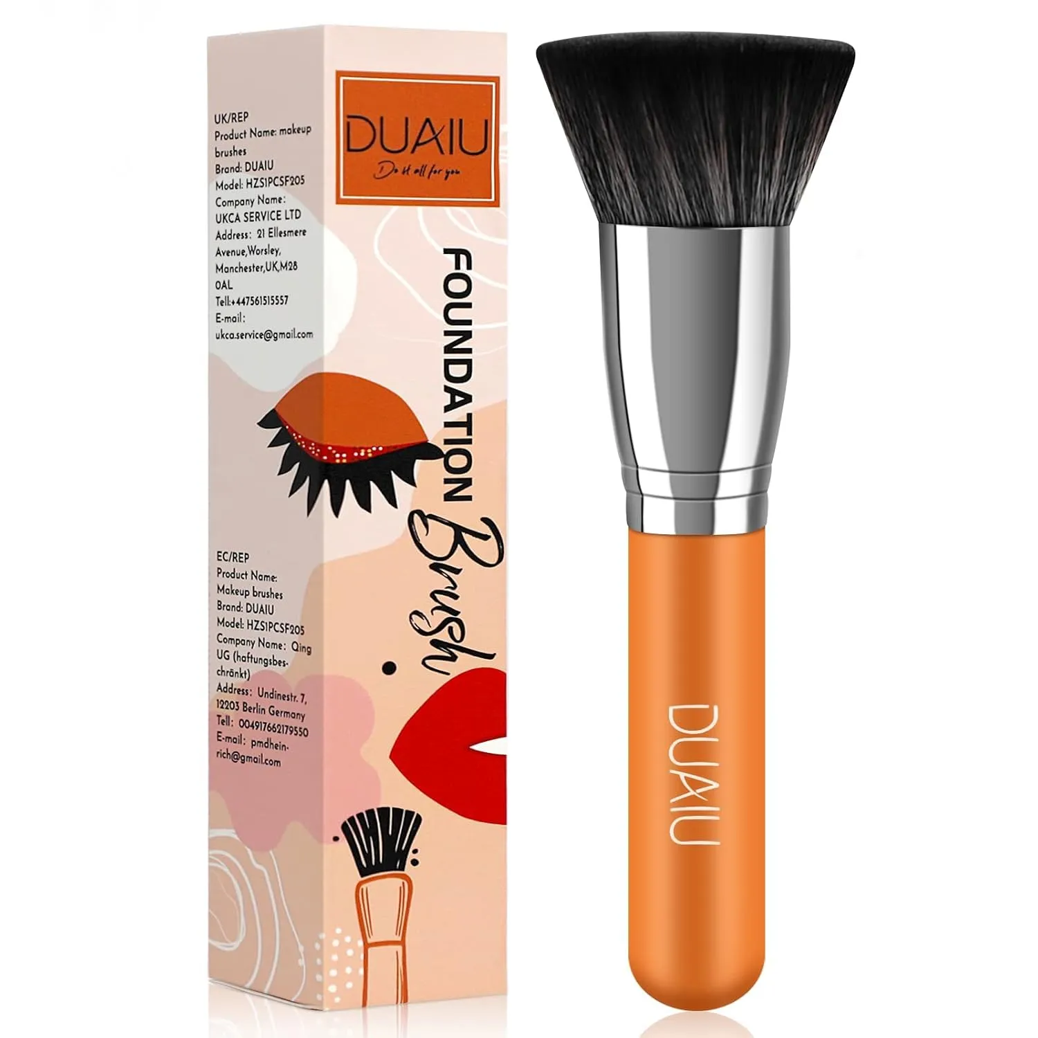 DUAIU Foundation Brush, Flat Top Kabuki Foundation Brush for Liquid Makeup, Premium Synthetic Makeup Brushes Liquid Blending Mineral Powder Buffing Stippling Flawless Face Brush Tools
