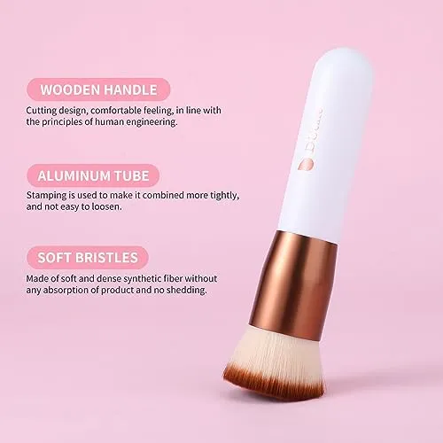 DUcare Flat Top Kabuki Foundation Brush, Synthetic Professional Liquid Blending Mineral Powder Makeup Tools, Rose Golden/White