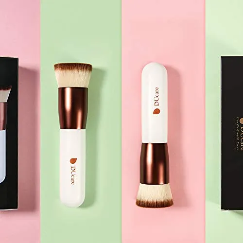 DUcare Flat Top Kabuki Foundation Brush, Synthetic Professional Liquid Blending Mineral Powder Makeup Tools, Rose Golden/White