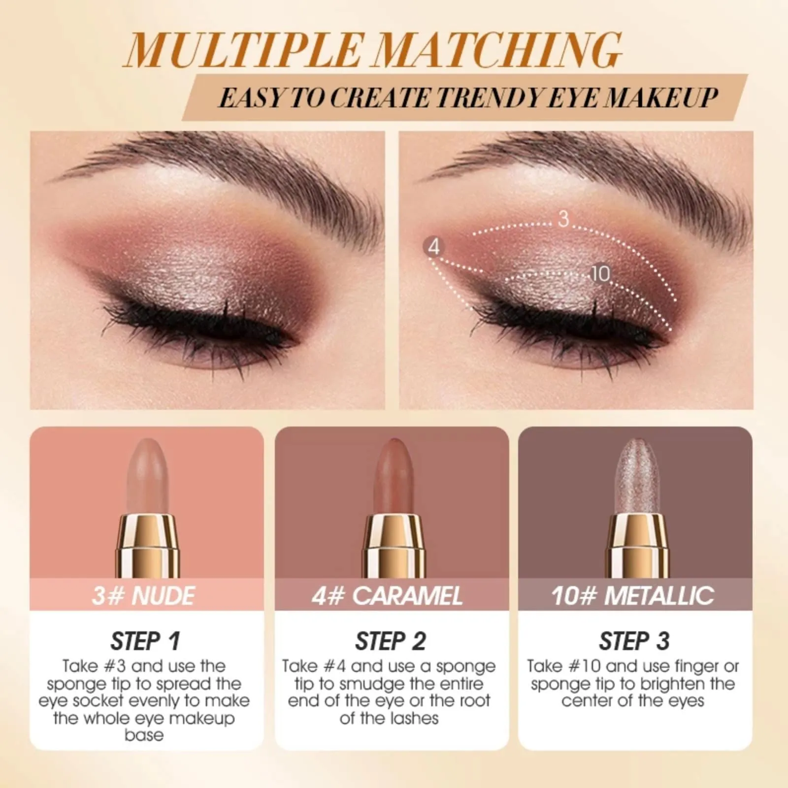 Ehinew Eyeshadow Stick - Neutral and Brown Metallic Eye Shadow Stick Makeup - Champagne Matte & Glitter Eyeshadow - Creamy & Waterproof Eyeshadow Brightener Pencil (11# Reddish)