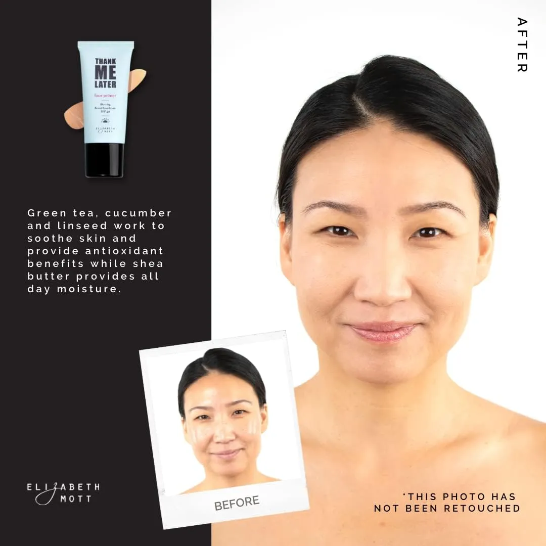 Elizabeth Mott Thank Me Later Blurring Face Primer SPF 30  Hydrating Makeup Base for Smooth, Flawless Skin & All-Day Wear  Long-Lasting, Lightweight, Pore-Minimizing Formula  30g, Cruelty-Free