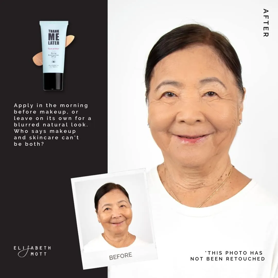 Elizabeth Mott Thank Me Later Blurring Face Primer SPF 30  Hydrating Makeup Base for Smooth, Flawless Skin & All-Day Wear  Long-Lasting, Lightweight, Pore-Minimizing Formula  30g, Cruelty-Free