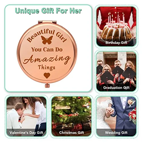 Encouragement Gift for Women Compact Makeup Mirror for Friends Sister Bestie Daughter Inspirational Gifts for Girls Motivational Birthday Gift Folding Makeup Mirror Christmas Graduation Gifts